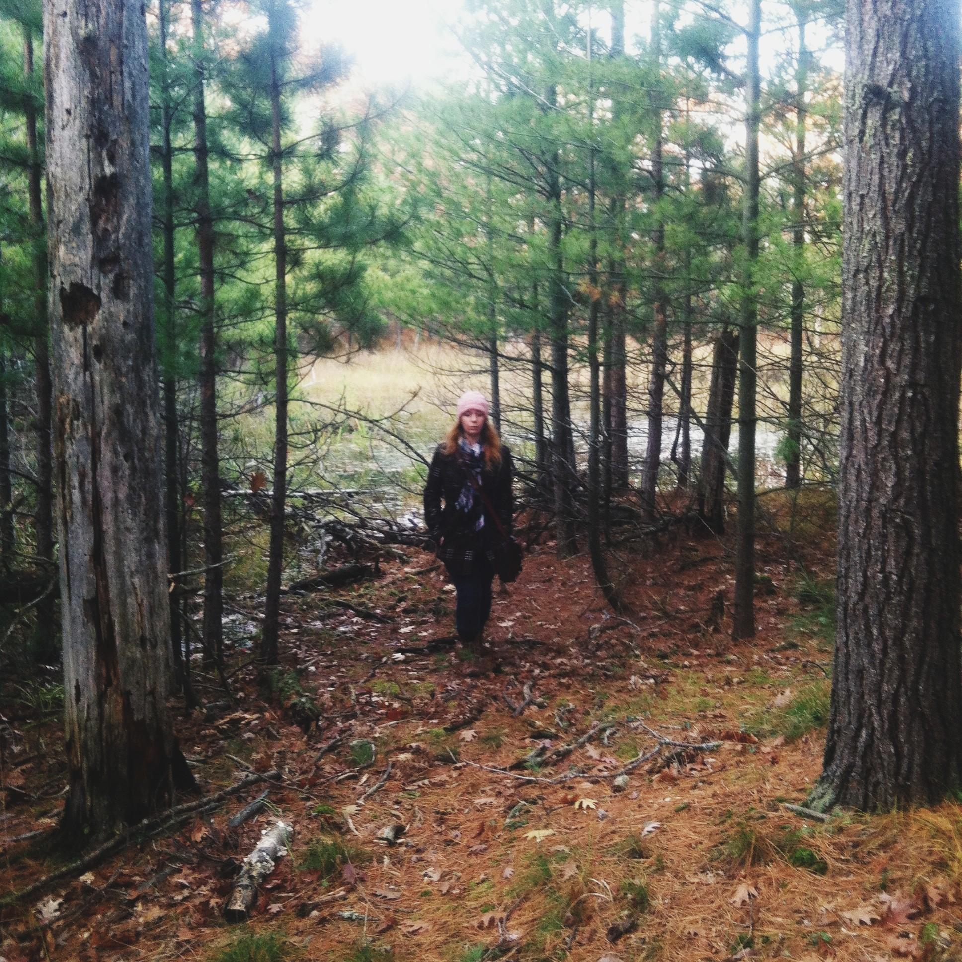 November 2nd, 2014:
Emilio took this picture of Samantha while they were walking through her parents' woods. 🌲