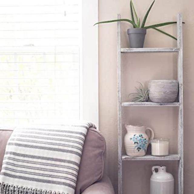 BarnwoodUSA Rustic Farmhouse Blanket Ladder - Our 5 ft Ladder can be Mounted Horizontally or Vertically and is Crafted from 100% Recycled and Reclaimed Wood | No Assembly Required | White