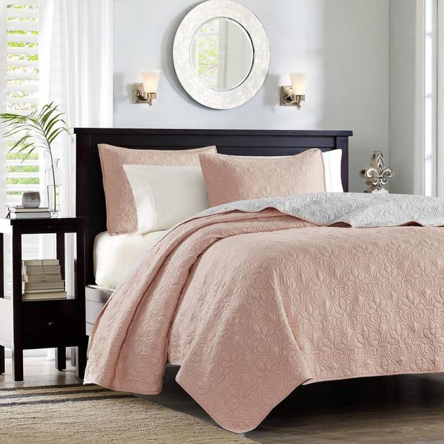 Vancouver Full/Queen 3pc Reversible Coverlet Set Blush/Light Gray