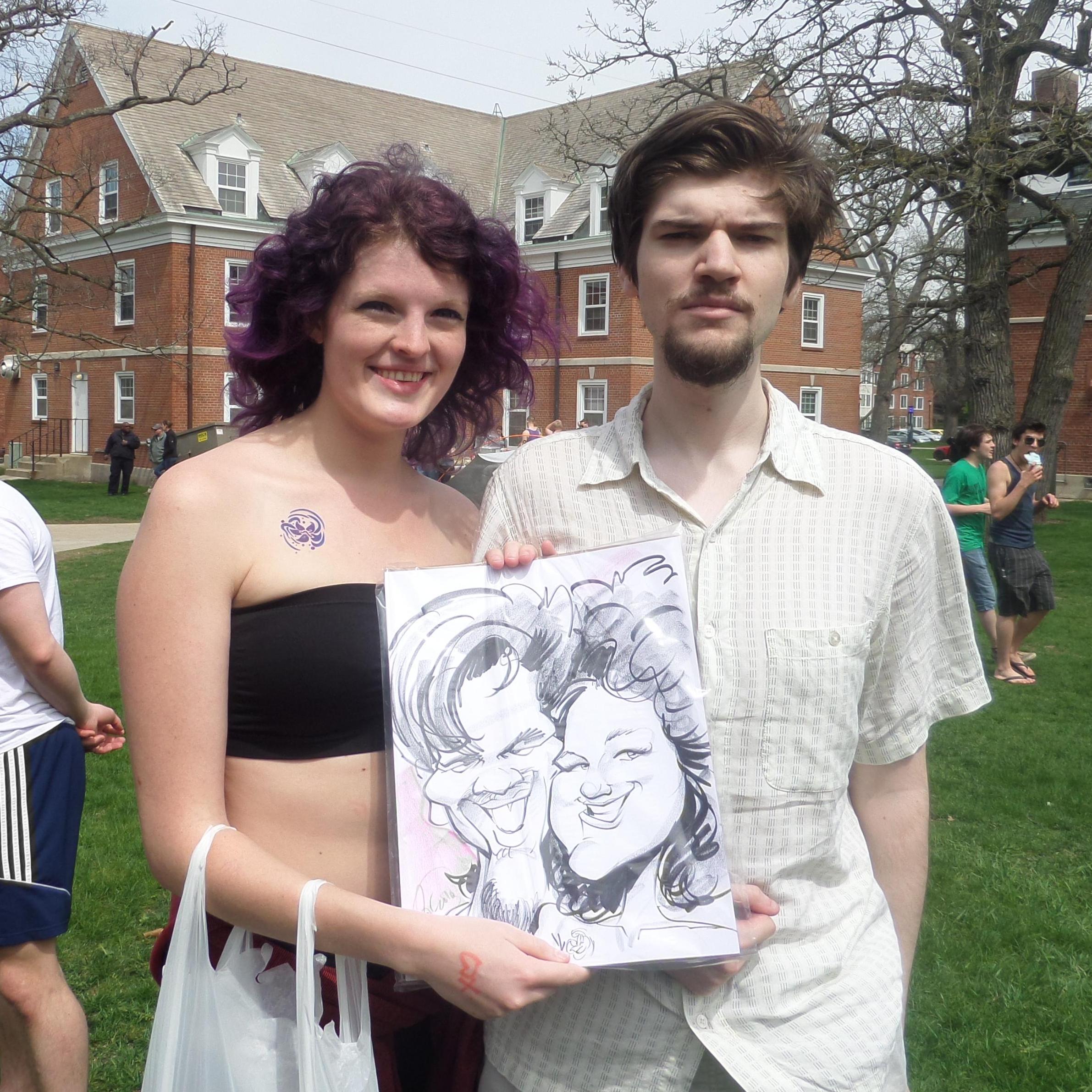 Our caricature, which proves beyond a shadow of a doubt that Colin and I are actually Jay Leno and Jim Carrey. Shh, don't tell anyone!