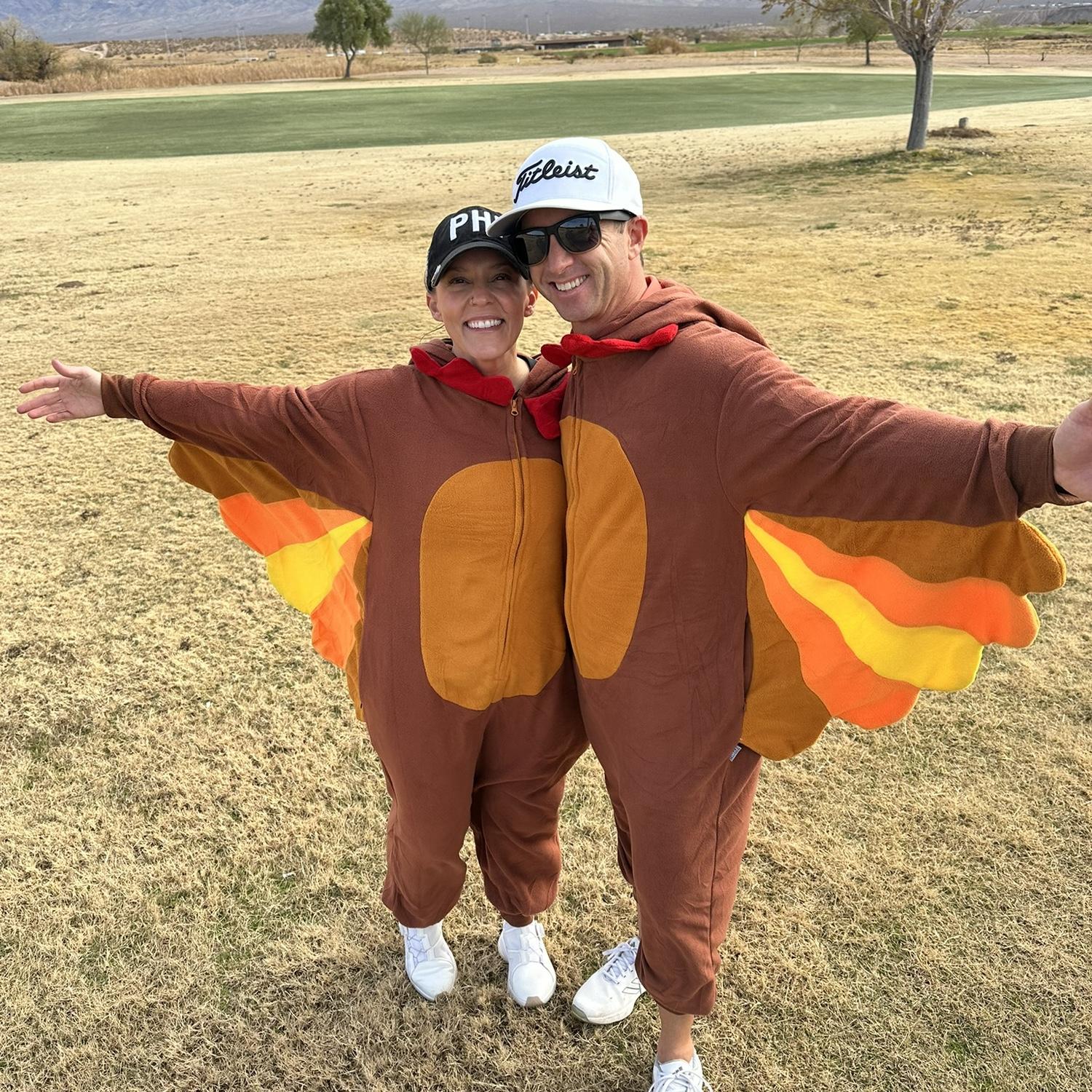 One of many golf tournaments. Jada knew Chad was the one because he was easily convinced to wear turkey costumes!