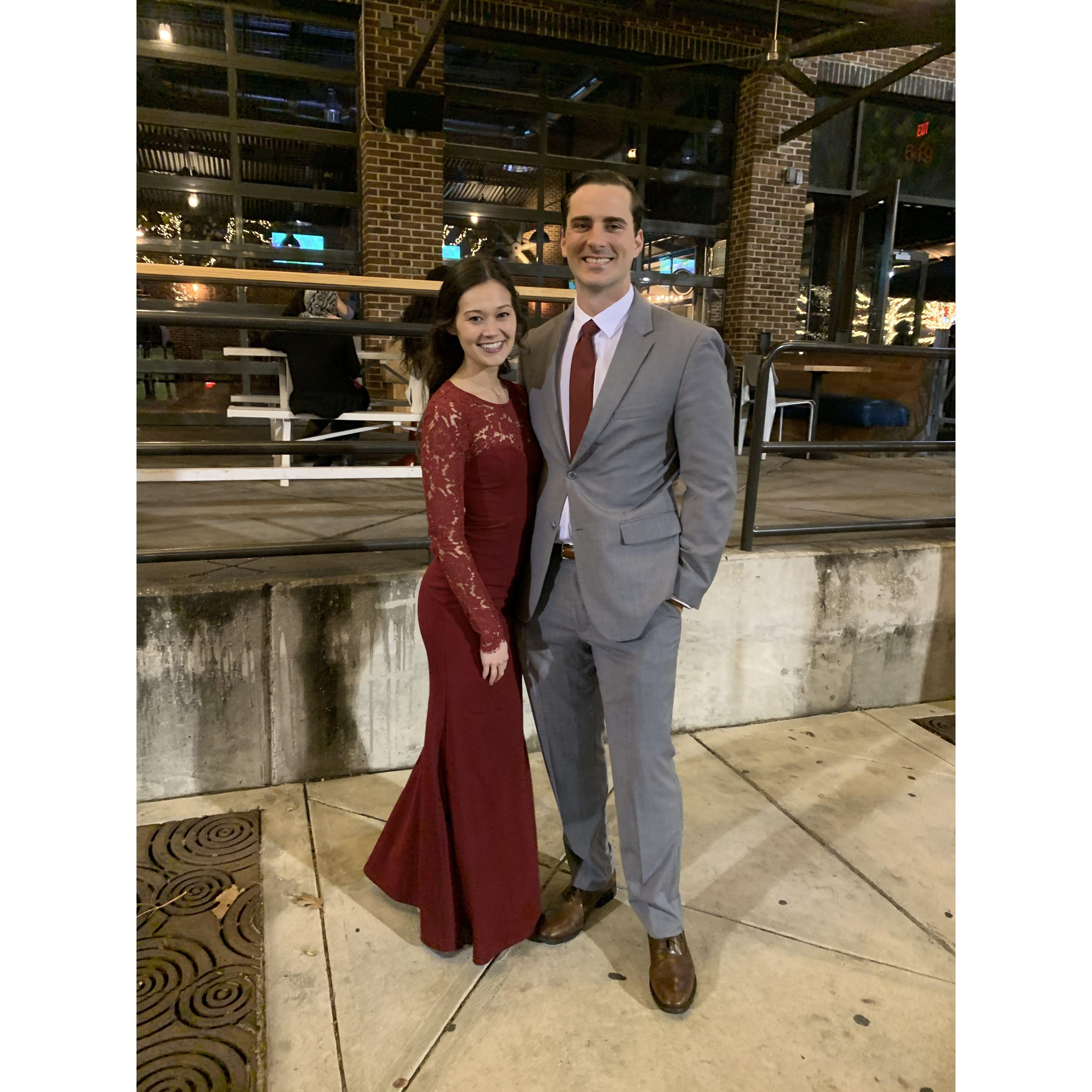 Dressed for our second Medical School Gala. This was taken outside the bar where we first met!