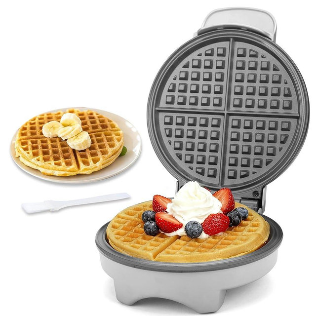FineMade 7 Inches Classic Waffle Maker Machine, Round Waffle Iron, Electric Waffle Maker with Non-stick Cooking Plates, Silver