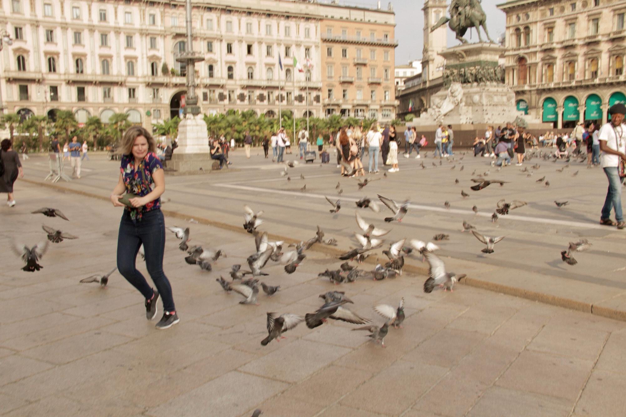 Too good not to share. As some of you may know, I have a bit of a bird phobia. George caught this picturesque moment outside the Duomo in Milan. I'm fearful they'll steal my purse apparently.