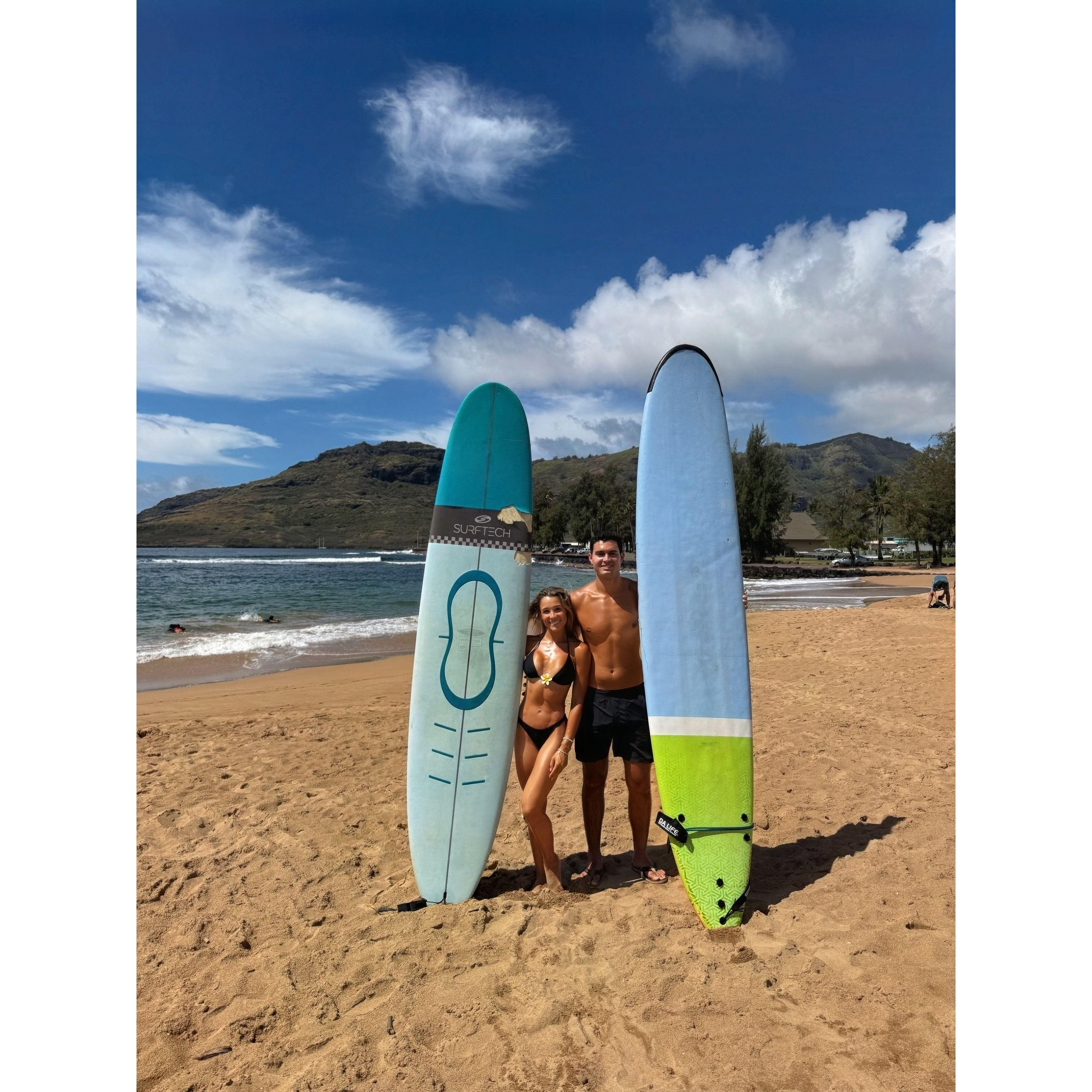 Tommy and Katelyn surfing in Kauai