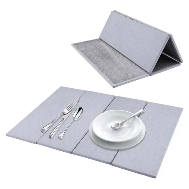 REGALWOVEN Foldable Diatomaceous Stone Dish Drying Mat, Quick Dry Dish Drying Mats for Kitchen Counter, Dishes, and Utensils Gray