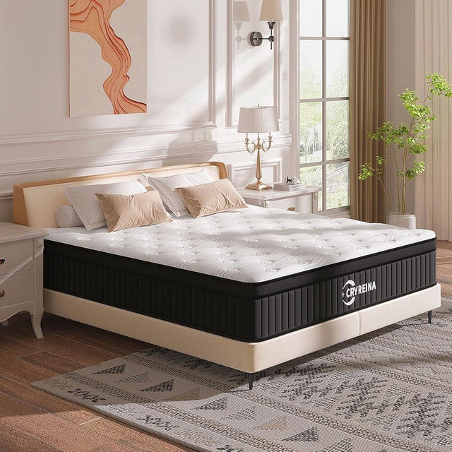CRYREINA Queen Mattress, 12 Inch Queen Hybrid Mattress in a Box, Upgrade Individually Pocket Springs, Medium Firm, Pressure Relief, Breathable Comfort and Durable, CertiPUR-US Certified