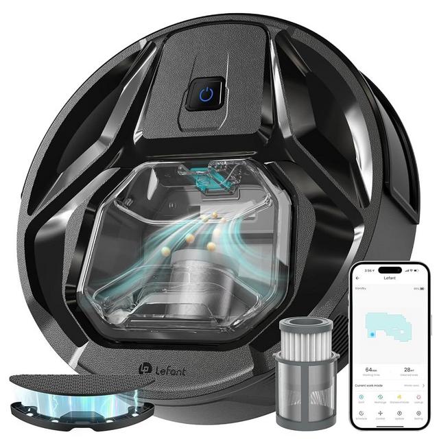 Lefant M320 Robot Vacuum and Mop Combo, Robotic Vacuum Cleaner, Super Thin, Powerful Suction, 210 Mins Runtime, Self-Charging, Visible Dustbin, Works with Alexa, Ideal for Hard Floor, Pet Hair, Black