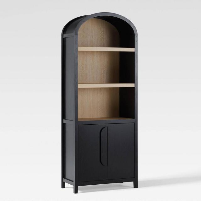 Saracina Home 76" 3 Shelf Arched Bookcase Cabinet Black