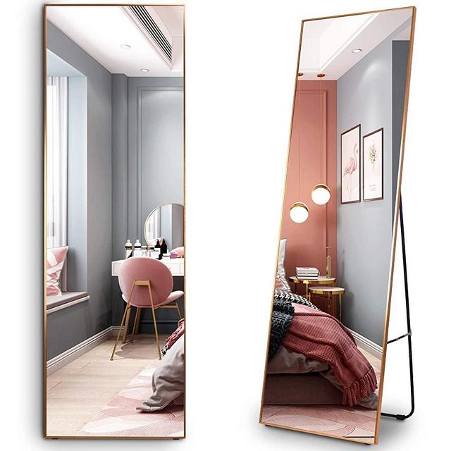 LVSOMT Full Length Floor Mirror, Free Standing Body Mirror, Wall Mounted Hanging Mirror, Large Dressing Mirror, Leaning Against Wall Mirror, Big Mirror for Bedroom Living Room Locker Room, 63"x19"