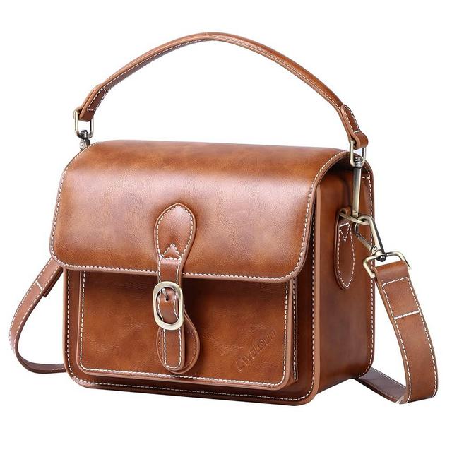 Cwatcun Camera Shoulder Bag Compact Camera Case Waterproof Retro Compatible for Canon Nikon Sony SLR DSLR Mirrorless Camera and Lens Brown, Medium