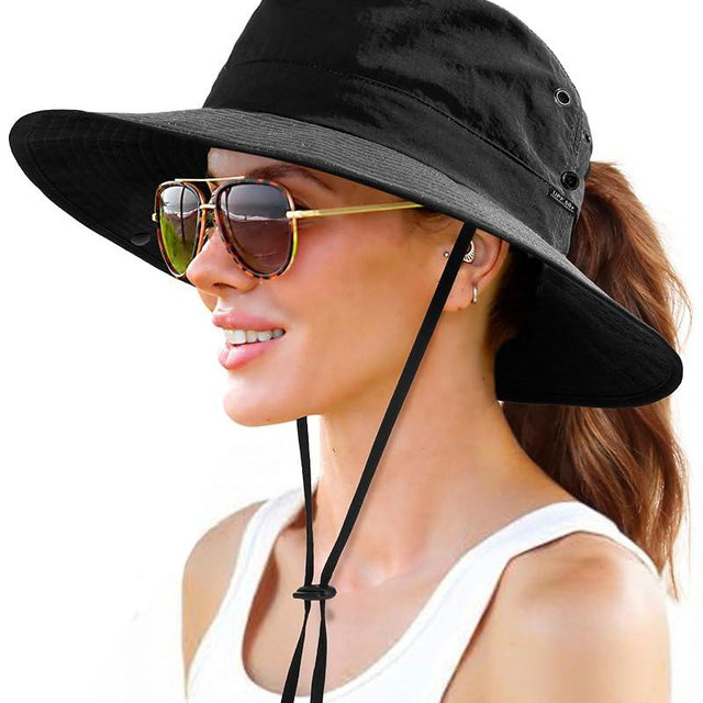 FURTALK Sun Hats for Women with Ponytail Hole Wide Brim Beach Bucket Hat UPF 50+ Fishing Hiking Outdoor Hats