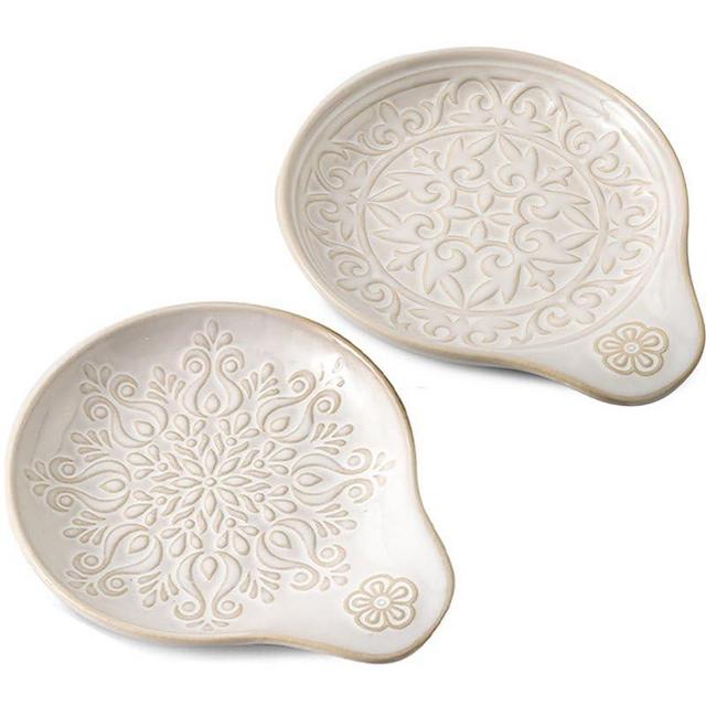 Howise 2 PCS Farmhouse Ceramic Spoon Rests Holder for Kitchen Counter Stove Top (A3/4)