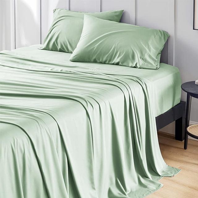 BEDSURE Bamboo Cooling Queen Size Sheets Set - 100% Viscose from Bamboo Sheets Set, 16" Deep Pocket Breathable Silky Soft Bed Sheets(Sage Green)