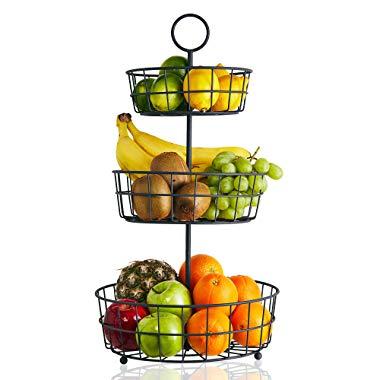 3 Tier Fruit Basket - French Country Wire Basket by Regal Trunk & Co. | Three Tier Fruit Basket Stand for Storing & Organizing Vegetables, Eggs, and More | Fruit Basket for Counter or Hanging (3 Tier)
