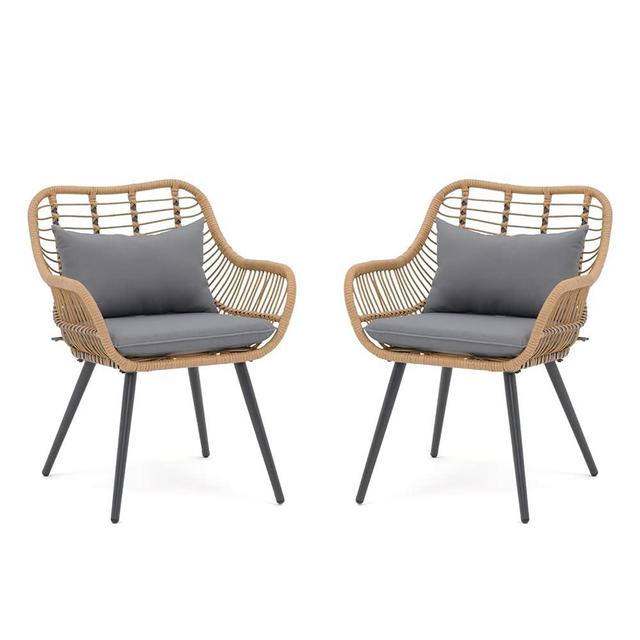 Verano Garden Set of 2 Patio Dining Chairs, Outdoor Wicker Seating Set with Soft Cushion for Indoor & Outdoor Use, Modern Wicker Dining Chairs for Backyard