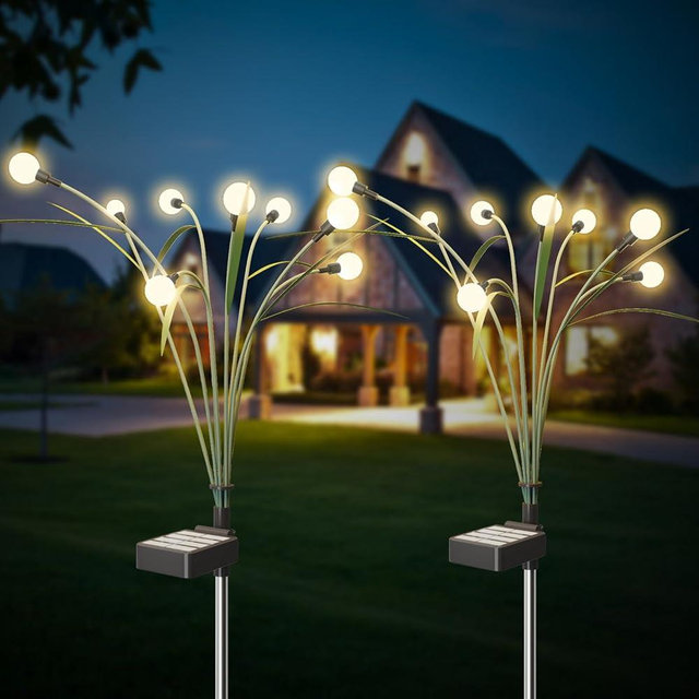 luckystyle Solar Garden Lights 2 Pack,2 Lighting Modes Waterproof Firefly Light with Artificial Green Leaves & Branches,16 LED Big Bulb Solar Lights Outdoor Swaying Light for Yard Patio Pathway Decor