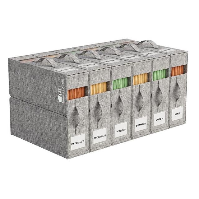 6 Pack Sheet Storage Box (King & Queen Size) with handle, Foldable Sheet Set Organizer for Closet, Sheet Organizer for Blanket, Coverlet and Towel, Grey
