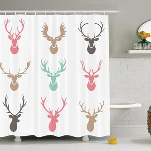 Ambesonne Antlers Decor Collection, Reindeer Antlers Illustration Hunt Countryside Jungle Nature Silhouette Art Pattern, Polyester Fabric Bathroom Shower Curtain Set with Hooks, Pink Blue Ivory