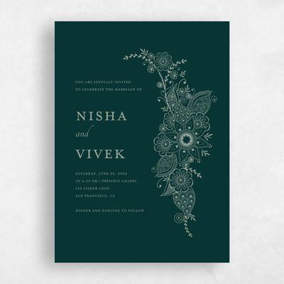 Dark Emerald, Green Wedding Invitation - Sambac Portrait