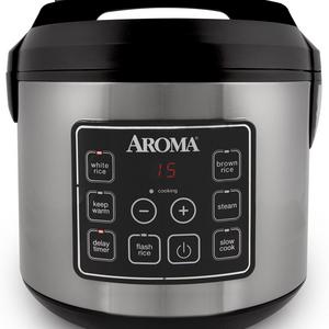Aroma Housewares 20 Cup Cooked (10 cup uncooked) Digital Rice Cooker, Slow Cooker, Food Steamer, SS Exterior (ARC-150SB)
