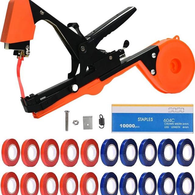 SUCA Plant Tying Machine, Plant Tape Cattle Panels for Garden,Plant Vine Tying Tool with 10000pcs Staples 21 Rolls Tape Plant Tape Gun for Grapes,Tapener (tapetool set1pcs)