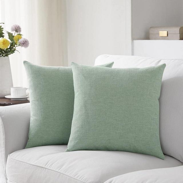 Meekio Set of 2 Sage Green Pillow Covers 20 x 20 Inch Farmhouse Boho Decorative Throw Pillow Covers Linen Cushion Covers for Sofa Couch Décor