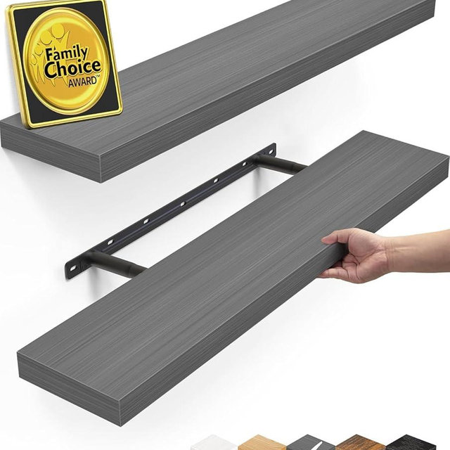 BAYKA Floating Shelves Grey, 22.5 inch Rustic Wood Wall Mounted Shelves for Bathroom, Bedroom, Living Room, Kitchen, Hanging Shelf for Books/Storage/Decor (Gray,Set of 2)