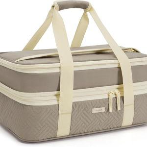 TOURIT Double Decker Insulated Casserole Carrier for Hot or Cold Food Expandable Thermal Food Carrier for Picnic Cookouts Potluck Parties Fits 9" x 13" Baking Dish