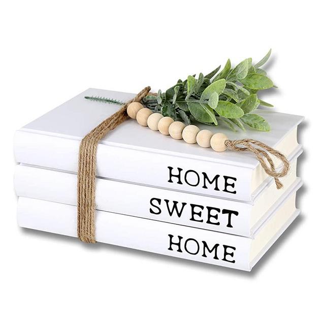 Decorative Books Stack,Farmhouse Books,Rustic Hardcover Decorative Books for Modern Decor,Set of 3 Stacked Books for Coffee Tables or Bookshelf,Home Sweet Home White Books Stack