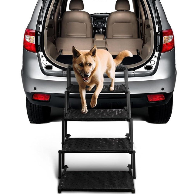 Dog Stairs for Car - Foldable Dog Ramps for Large Dogs with Non Slip Surface, Portable Dog Steps for Cars and SUV, Truck, Support Up to 200 Lbs