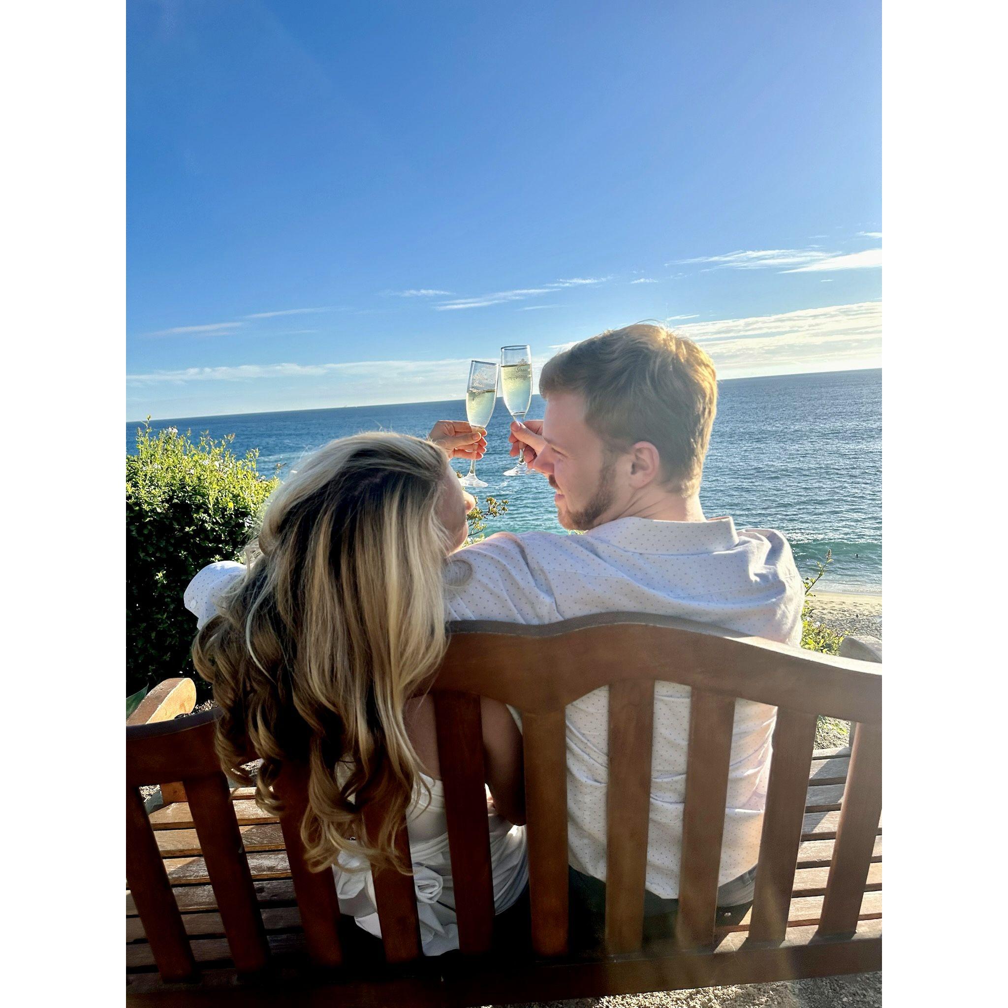 Toasting to our future at Treasure Island Beach in Laguna Beach, CA