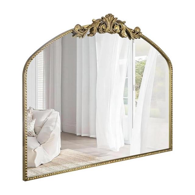 AIXI HOME Vintage Gold Arched Mirror 40"X31", Antique Baroque Mantel Mirror with Ornate Metal Frame, Victorian Dress Wall Mirror for Entryway/Fireplace/Living Room/Hallway/Bathroom/Bedroom