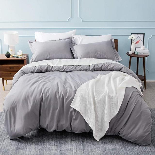 Bedsure Duvet Covers King Size Grey - Duvet Cover King Set Bedding Comforter Cover with Corner Ties Zipper Closure 104x90 Inch 3PCs