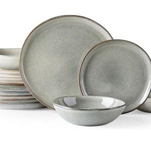 AmorArc Ceramic Dinnerware Sets,Handmade Reactive Glaze Stoneware Plates and Bowls Set,Highly Scratch Resistant | Dishwasher & Microwave Safe Dishes Set,Service for 6 (18pc)