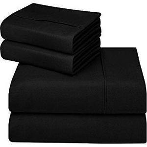 Mellanni Bed Sheet Set - Brushed Microfiber 1800 Bedding - Wrinkle, Fade, Stain Resistant - Hypoallergenic - 4 Piece (Queen, Black)