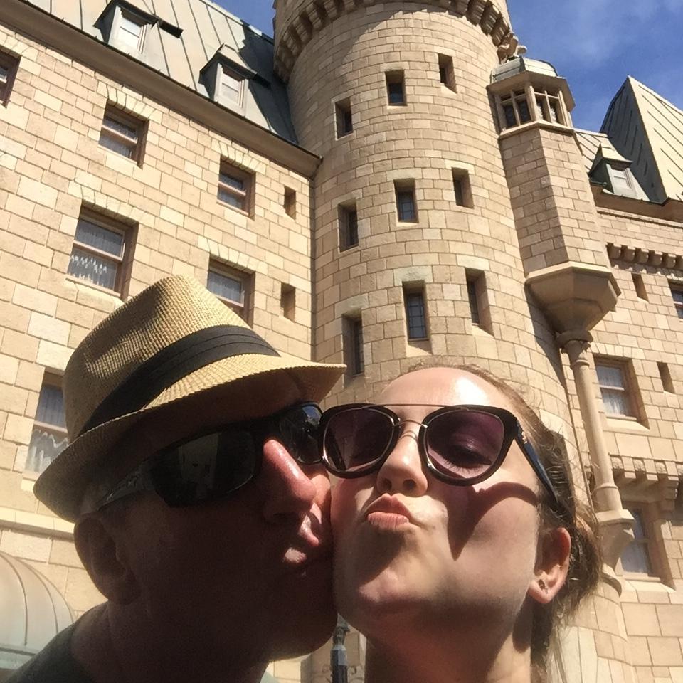 Goofing in front of the 'Faux Frontenac' at EPCOT Center, Orlando.