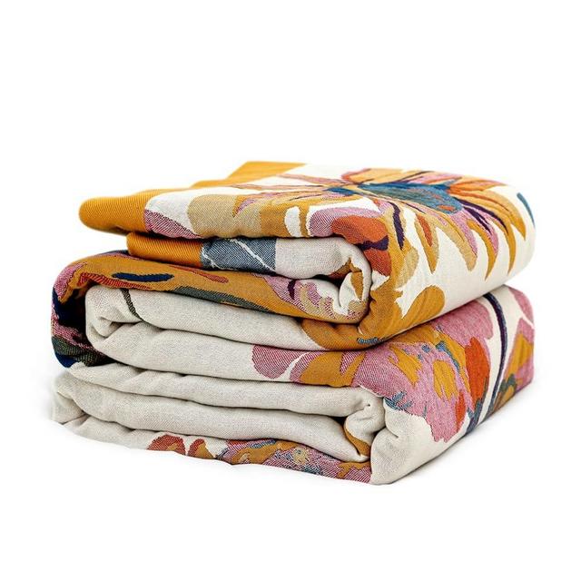 King Throw Blanket for Bed 100% Cotton Boho Ultra Soft Rustic Quilt Butterfly and Floral Double Embroidery Spring King Bed Blanket,90"×108" All Season Blankets for Bedding Couch