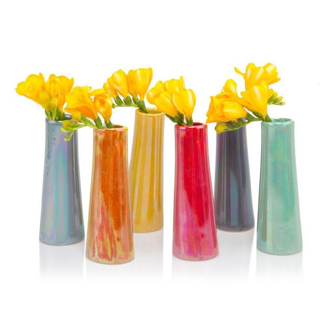 Chive - Set of 6 Galaxy, 1.5" in Wide 5.5" Tall Small Cylinder Ceramic Bud Flower Vase, Unique Single Flower Decorative Floral Vase for Home Decor, Bulk (Yellow, Green, Red, Blue, Orange)