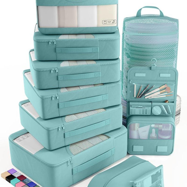 Veken 10 Set Packing Cubes for Travel Essential, Suitcase Organizer Bags in 4 Sizes, Carry-On Luggage Accessories with Large Laundry & Hanging Toiletry Bag, Must-Have for Airplane, Road Trip & Camping