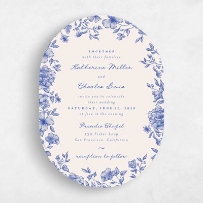 Blue Oval Wedding Invitation - Sogno Classic