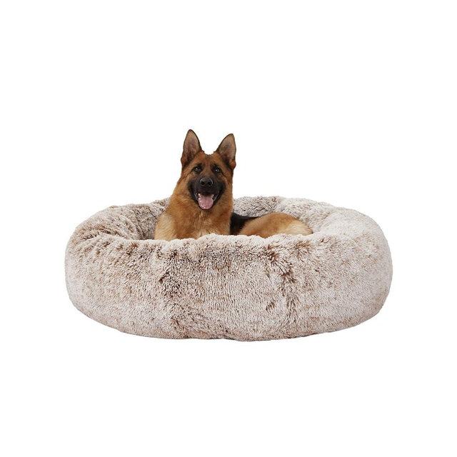 Bedfolks Calming Donut Dog Bed, 45 Inch Round Plush Bed for Extra Large Dogs, Anti-Anxiety, Washable with Non-Slip Bottom (Brown, Extra Large)