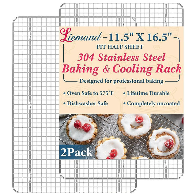 Cooling Racks for Cooking and Baking - 11.5"x16.5" Oven Safe Premium Stainless Steel Heavy Duty Baking Rack Tight-Wire, Fits Half Sheet Pan for Roasting & Grilling & Cooking - Set of 2