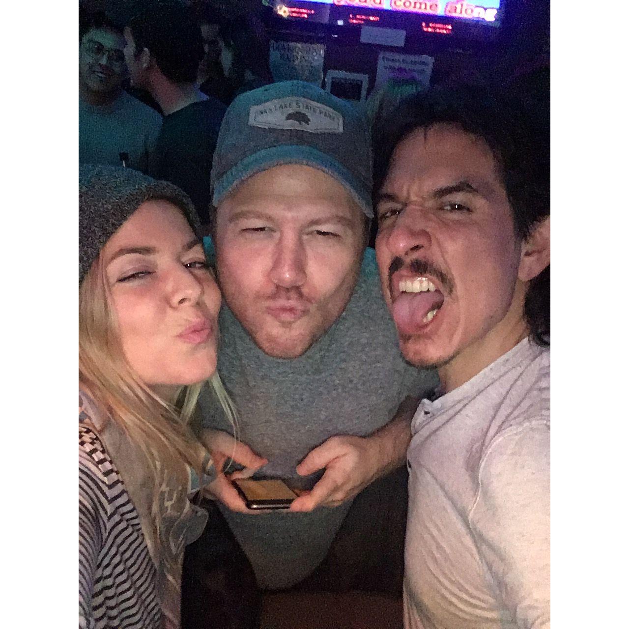 Alex, Gamba, and Jason at Karaoke.