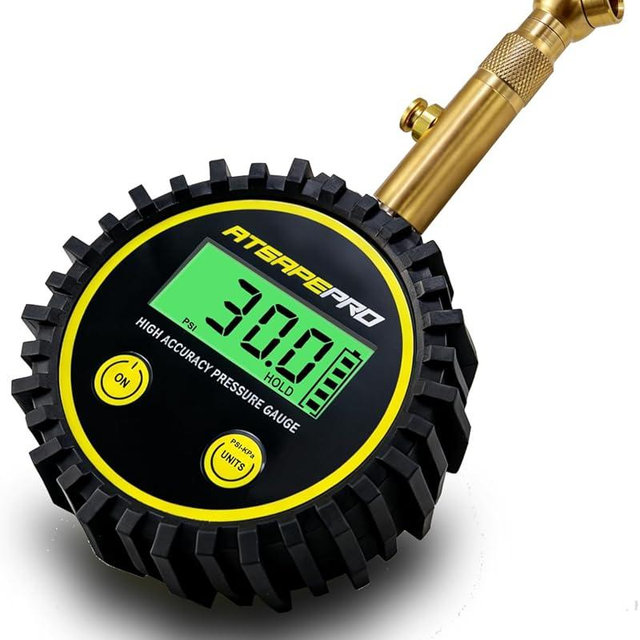 Digital Tire Pressure Gauge for Low Pressure Tires - 0-30 PSI ±0.5% Accuracy, Backlit LCD with 4 Units & Battery Indicator, 360° Swivel Head for Schrader Valve, Fit for ATVs, UTVs, Golf Carts
