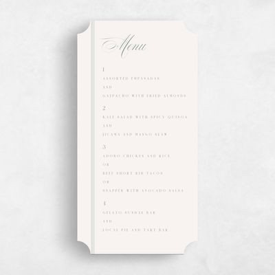 Beige Ticket Wedding Menu - Felicity