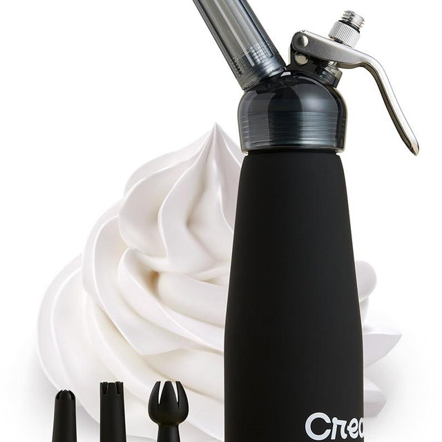 CreamRight Aluminum Whipped Cream Dispenser with Nozzles & Brush | Whipped Cream Maker with Transparent Head | Easy to Use & Clean Whipping Cream Dispenser for Homemade Desserts | 1 Pint, Black