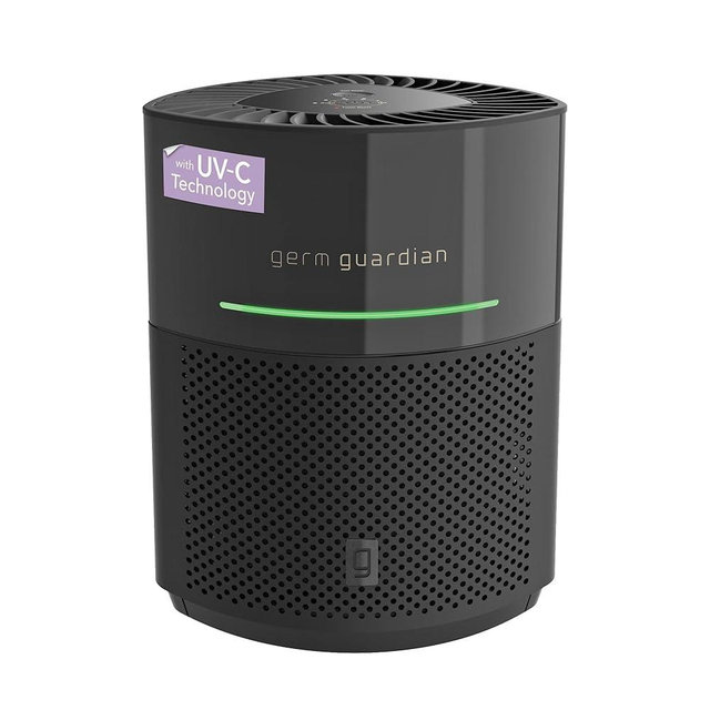 GermGuardian Airsafe+ Air Purifier for Home, for Wildfire Smoke, Pets, Pollen, Odor, Large Rooms Up To 1043 Sq. Ft. with HEPA Pure Air Filter, UV-C Light & Air Quality Sensor, 12", AC3000B, Black