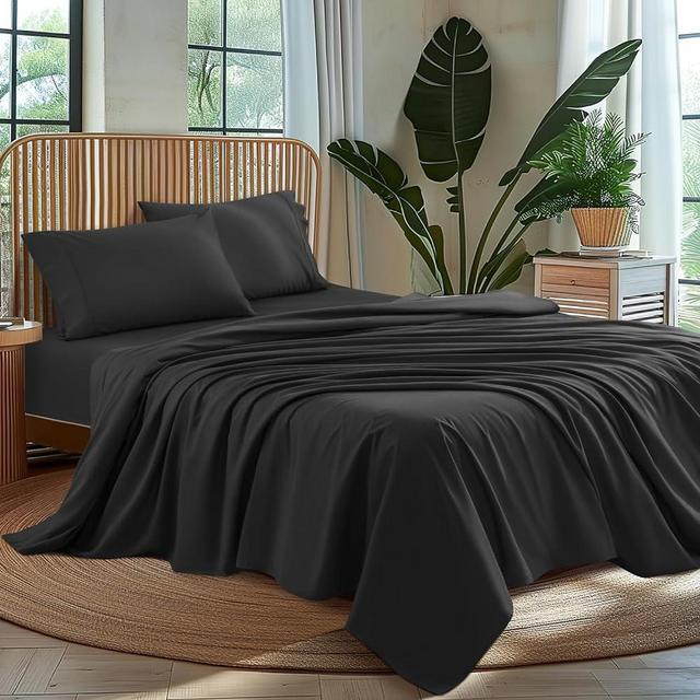AiAngu 100% Cotton King Size Sheets Set - Luxury 1000 High Thread Count Egyptian Cotton Bed Sheets 4 PC, 5-Star Hotel Quality Breathable & Cooling Sheets, 16" Deep Pocket (Black, King)