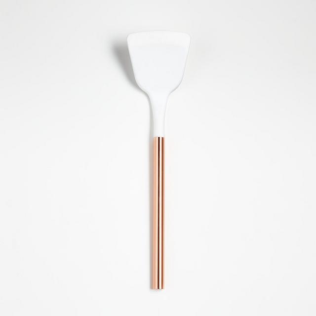 Crate&Barrel Ada White Silicone Slotted Spoon with Copper Handle